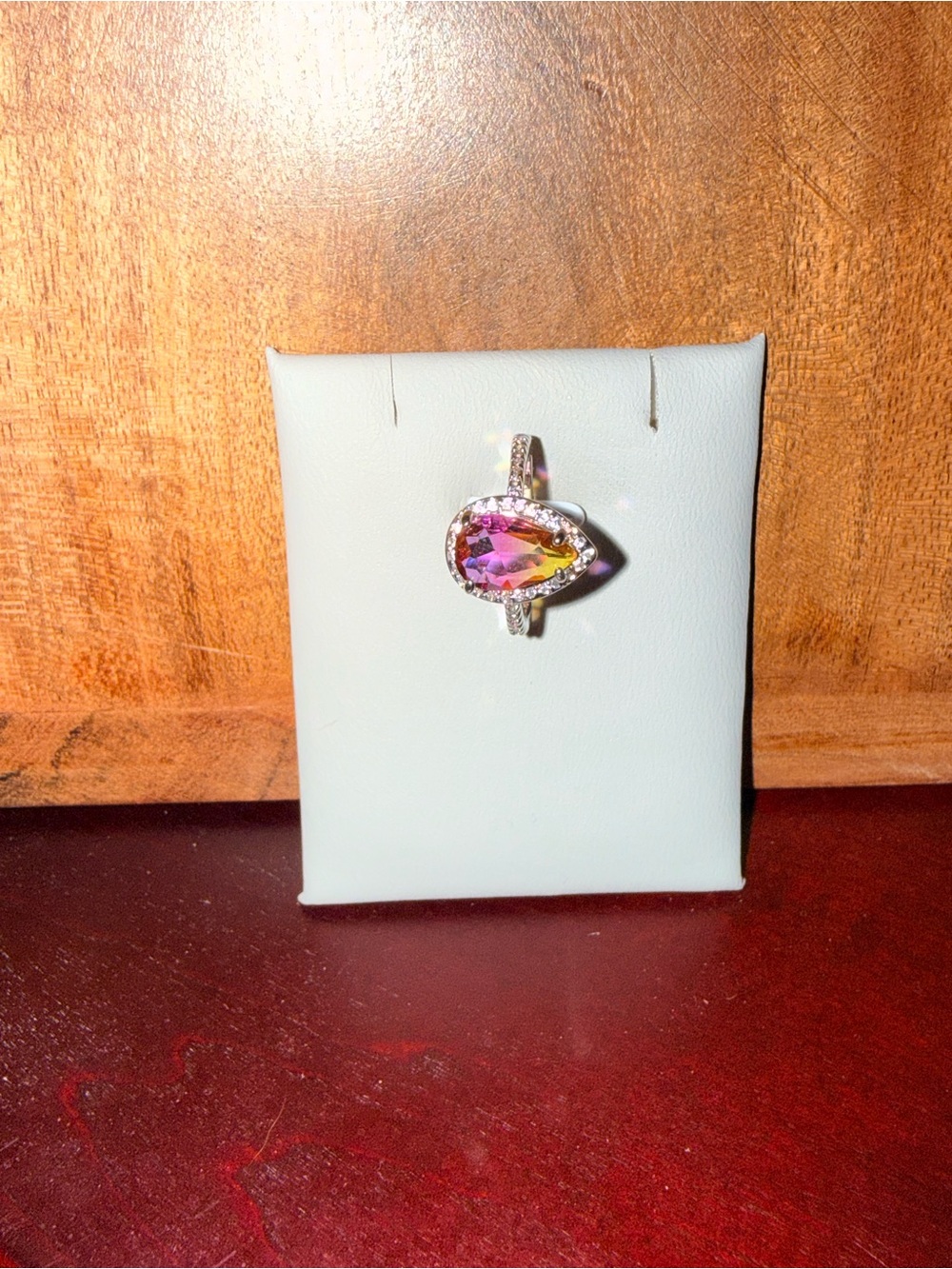 Silver Ring with Multicolor Oval Crystal